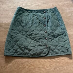 Madewell Quilted Button-Front Green Mini Skirt